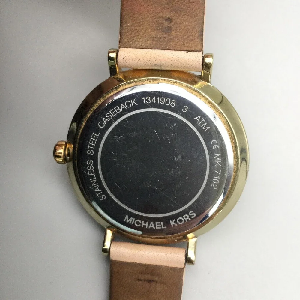 Michael Kors Womens Watch 38mm White Dial Gold Tone Beige Leather MK-7102 - Picture 12 of 15